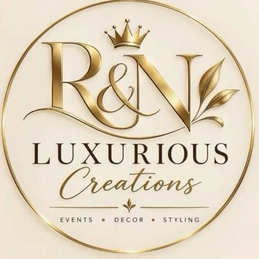 Rose & Novah Luxurious Creations logo: R&N monogram with a gold crown